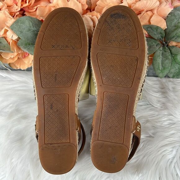 Tory Burch Gold Landon Espadrille Ankle Wrap Open Toe Sandals size 10.5 - Picture 9 of 12